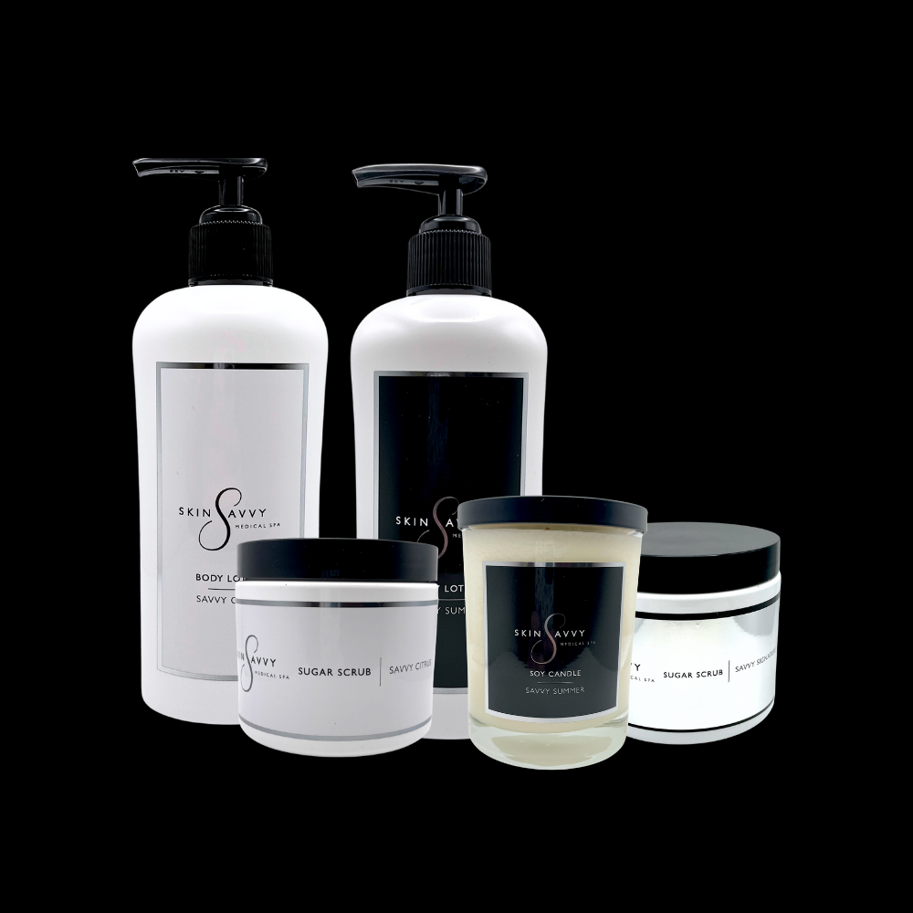 This is Skin Savvy Medical Spa's Body Care Line. Lotions, Scrubs and Candles.